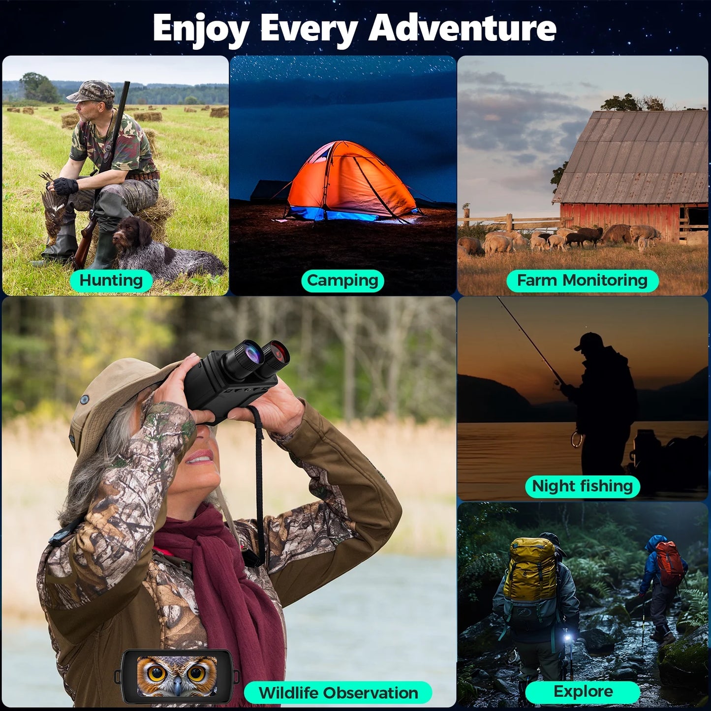 Ultimate Night Vision Goggles - 10X Digital Binoculars with 7-Level Infrared, 32GB HD Photo & Video, Type-C Rechargeable