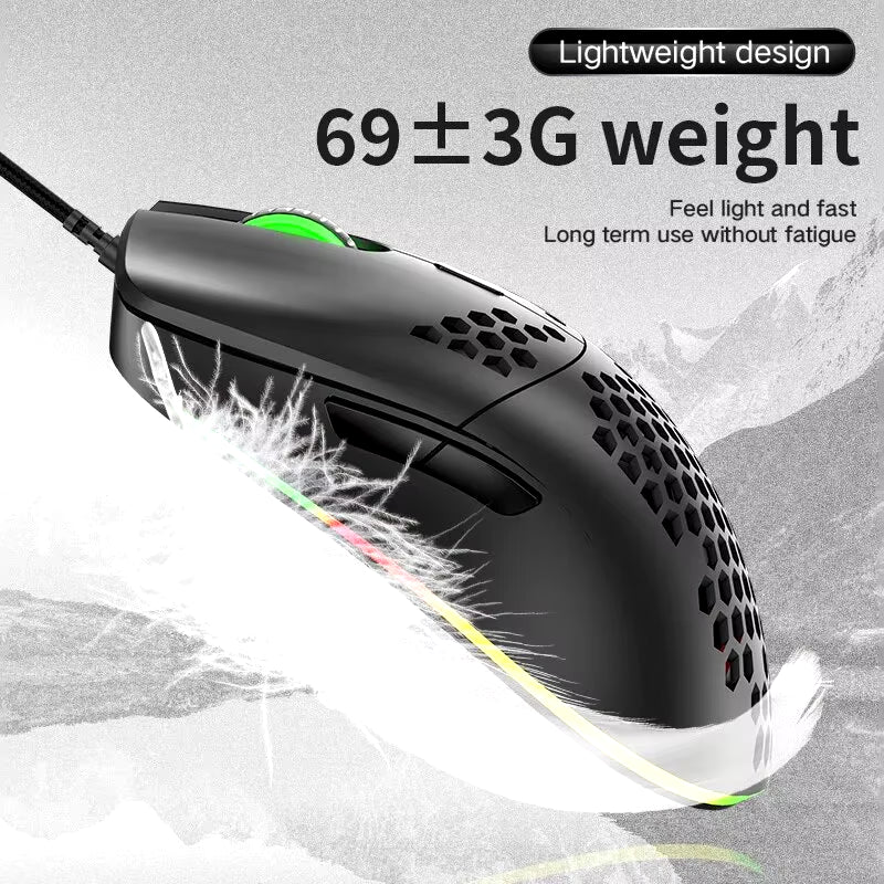 M1 Ultralight Wired Gaming Mouse - 69G Honeycomb Design, RGB Chroma Backlighting, 6400 DPI, Ergonomic for Laptop and PC Gamers