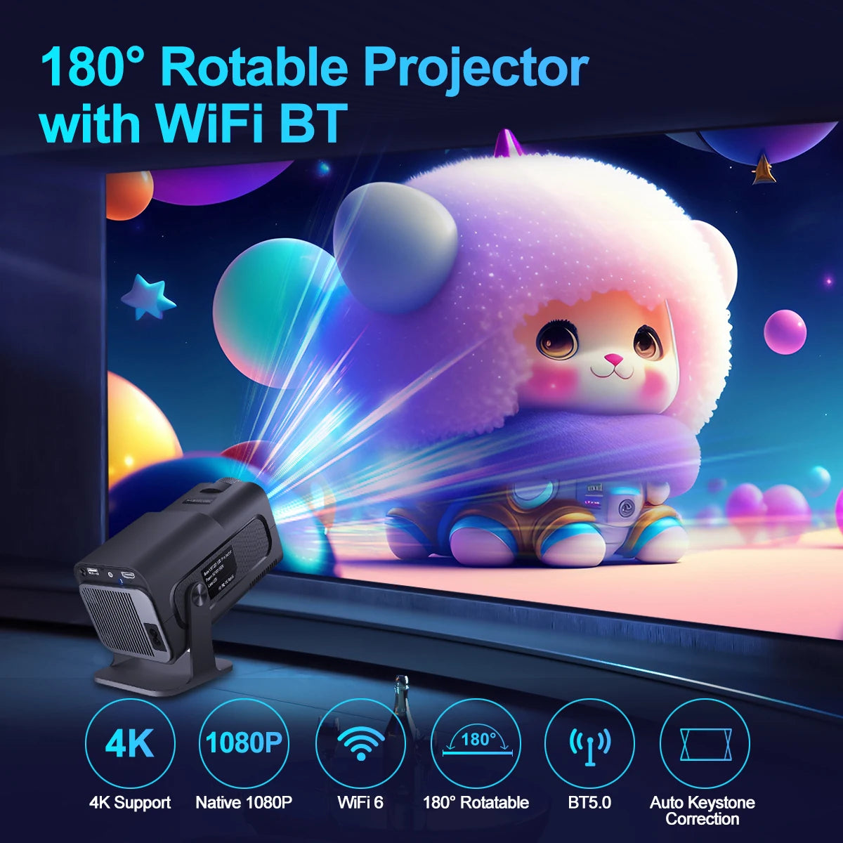 Upgrade Your Home Theater with the Android 11 390ANSI HY320 4K Native 1080P Projector - Dual WiFi 6 & BT 5.0 for Outdoor Cinema Fun!