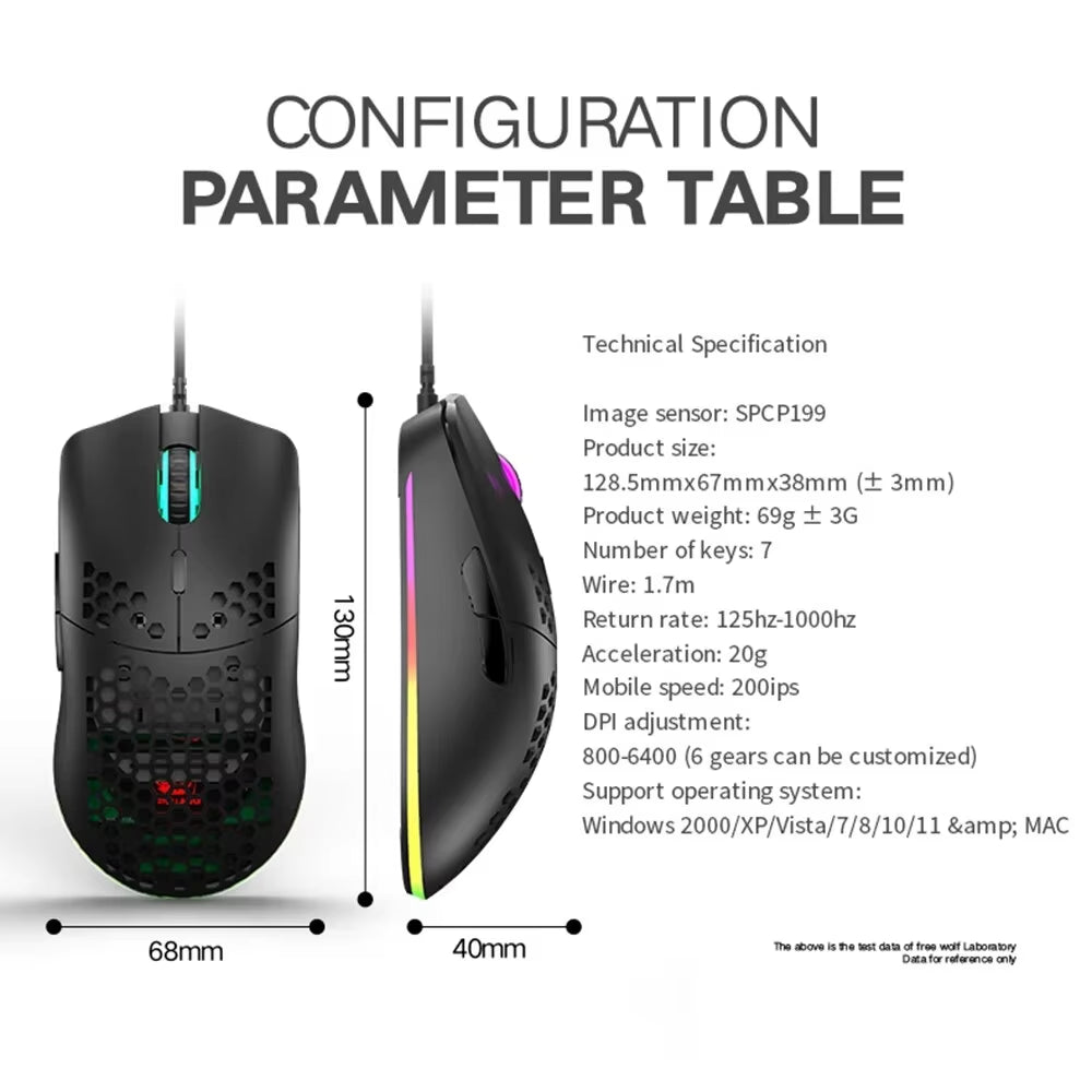 M1 Ultralight Wired Gaming Mouse - 69G Honeycomb Design, RGB Chroma Backlighting, 6400 DPI, Ergonomic for Laptop and PC Gamers