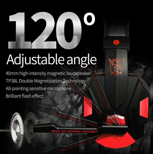 Ultimate 3.5mm Gaming Headset with LED Mic & Stereo Bass Surround for PC, PS4, Xbox One
