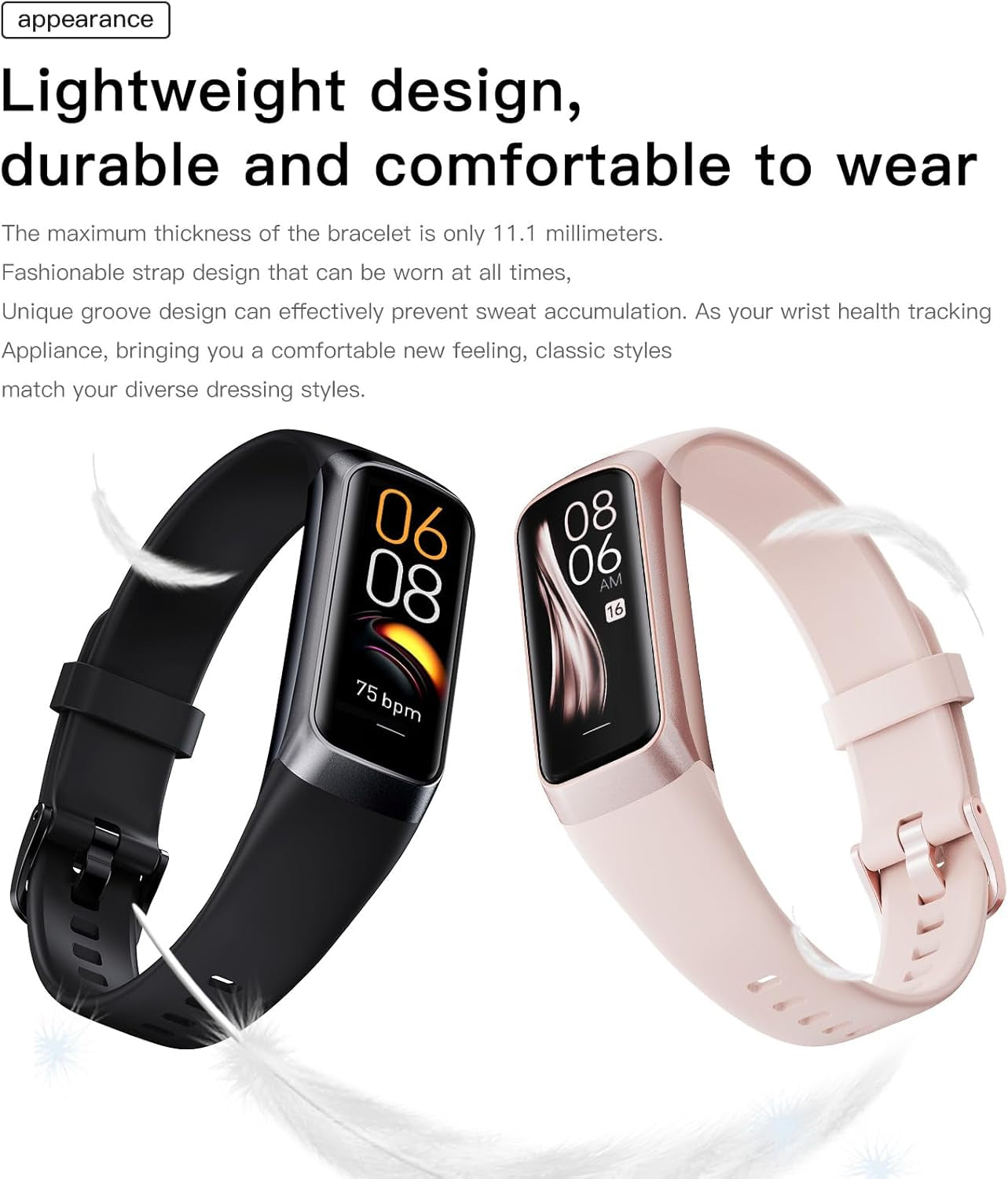 Advanced AMOLED Fitness Tracker for Men & Women - Waterproof Health Monitor with Blood Pressure, Calorie Tracking & Alarm Function for Android & iOS