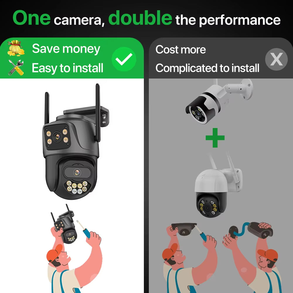 4K Dual Lens Outdoor PTZ WiFi Camera - 8MP HD Auto Tracking Security CCTV Surveillance