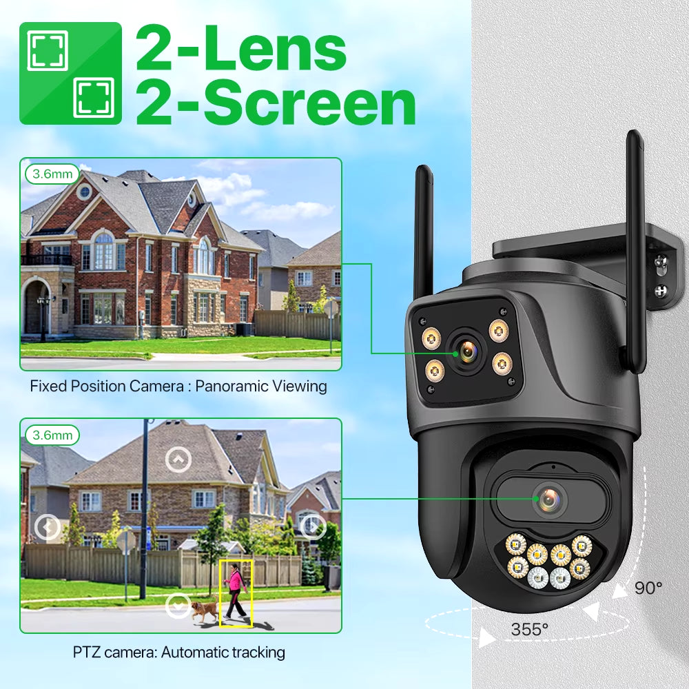 4K Dual Lens Outdoor PTZ WiFi Camera - 8MP HD Auto Tracking Security CCTV Surveillance