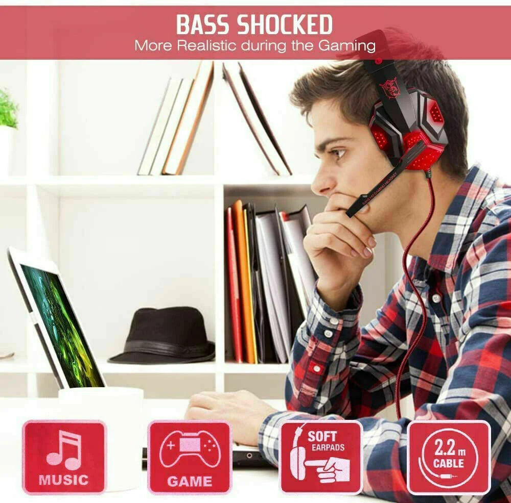Ultimate 3.5mm Gaming Headset with LED Mic & Stereo Bass Surround for PC, PS4, Xbox One