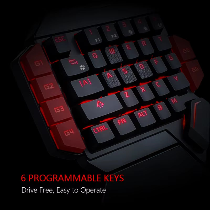 Ergonomic Single-Handed USB Wired Gaming Keyboard with 35 Keys and RGB Backlighting for Laptops and Desktops