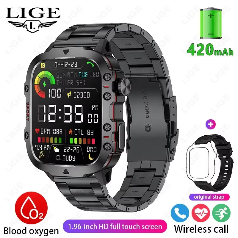Ultimate Smart Watch: 1.96" Touchscreen, Bluetooth Calling, Voice Assistant, Fitness Tracker & Waterproof Design for Men