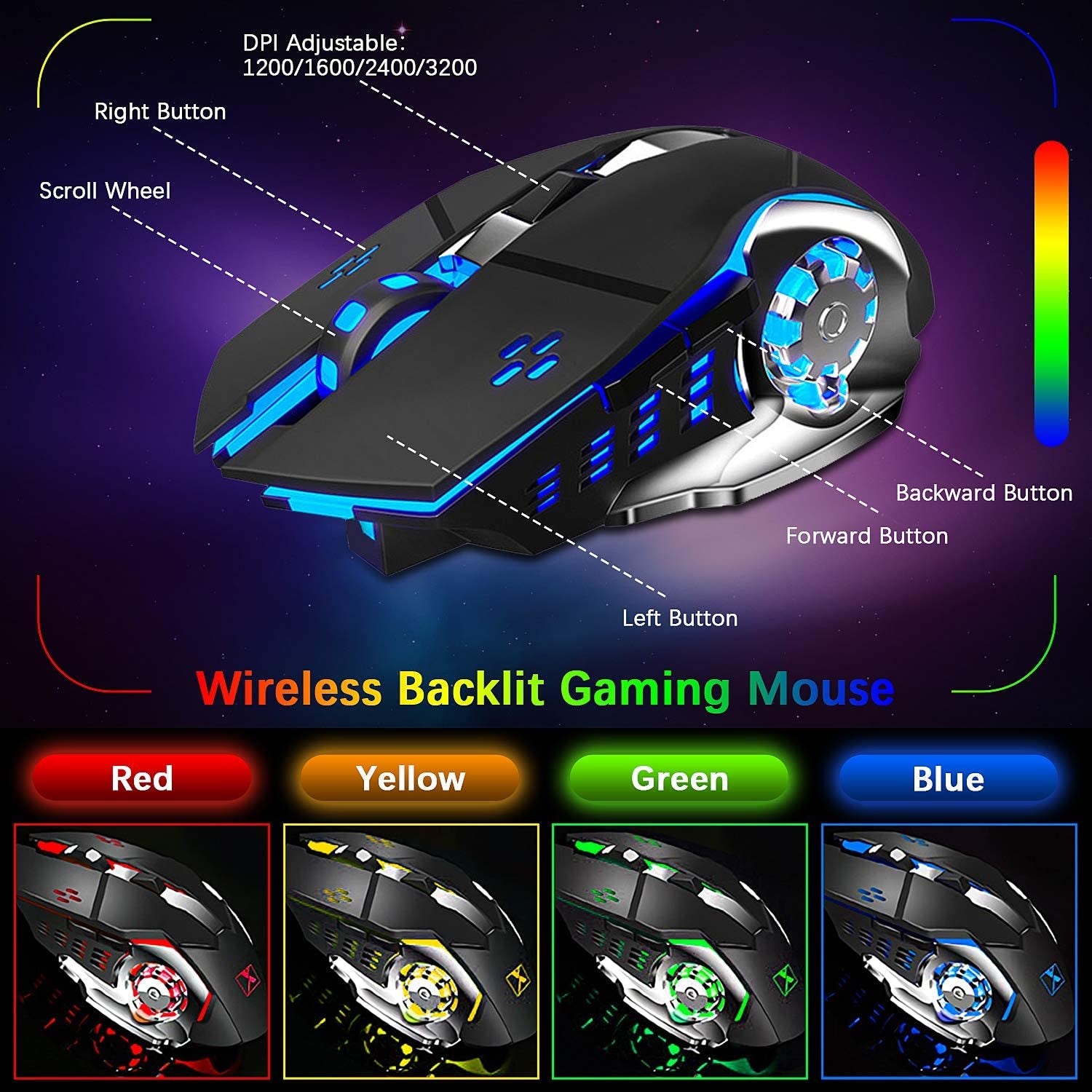 Ultimate Wireless Gaming Keyboard and Mouse Combo - Rechargeable Rainbow Backlit, 3800mAh Battery, Metal Panel, Mechanical Feel, Removable Hand Rest, 7-Color Mute Mouse for PC Gamers