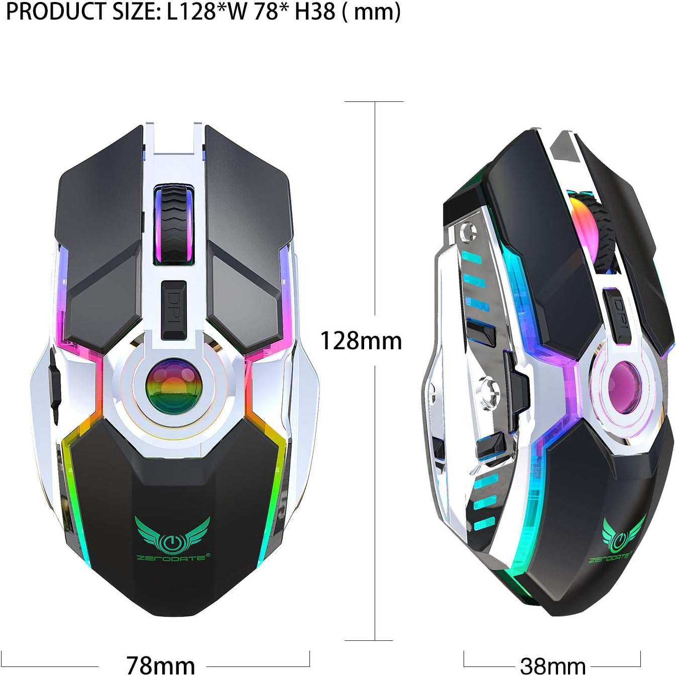Rechargeable Wireless Gaming Mouse with USB Receiver and Decompress Crystal Ball - Black