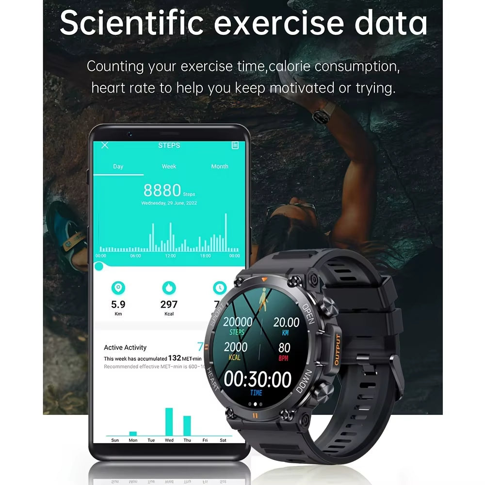 K56Pro Men's Smart Watch with Heart Rate Monitor, Bluetooth Connectivity, 400mAh Long Battery Life, 1.39-Inch 360x360 HD Display for Outdoor Activities