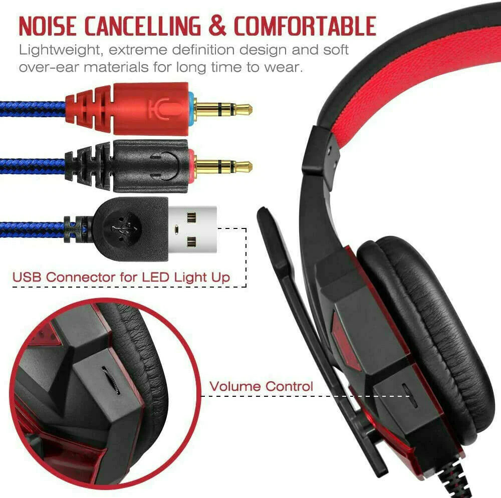 Ultimate 3.5mm Gaming Headset with LED Mic & Stereo Bass Surround for PC, PS4, Xbox One