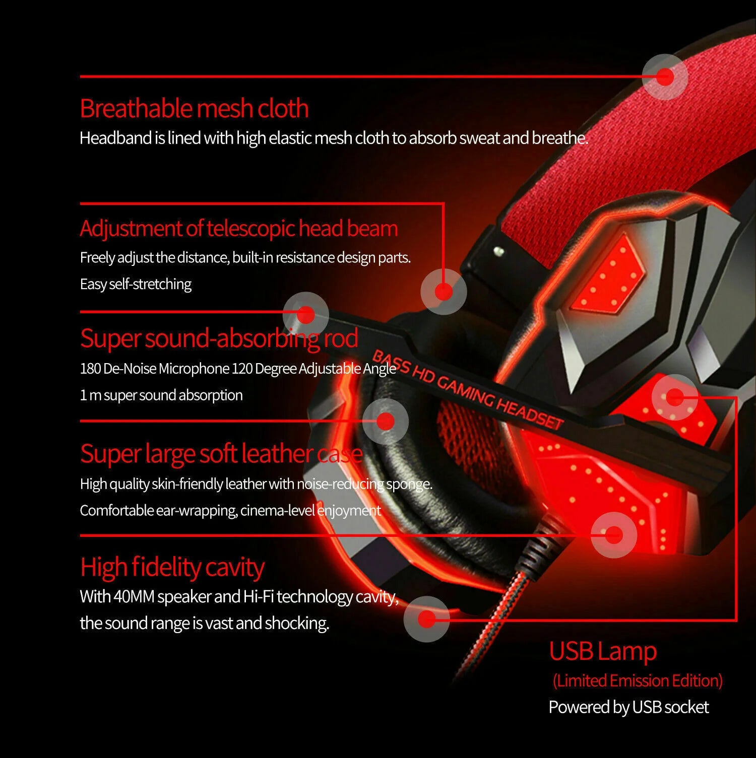 Ultimate 3.5mm Gaming Headset with LED Mic & Stereo Bass Surround for PC, PS4, Xbox One