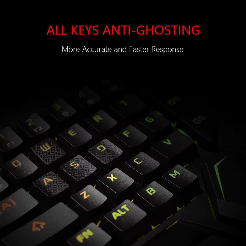 Ergonomic Single-Handed USB Wired Gaming Keyboard with 35 Keys and RGB Backlighting for Laptops and Desktops