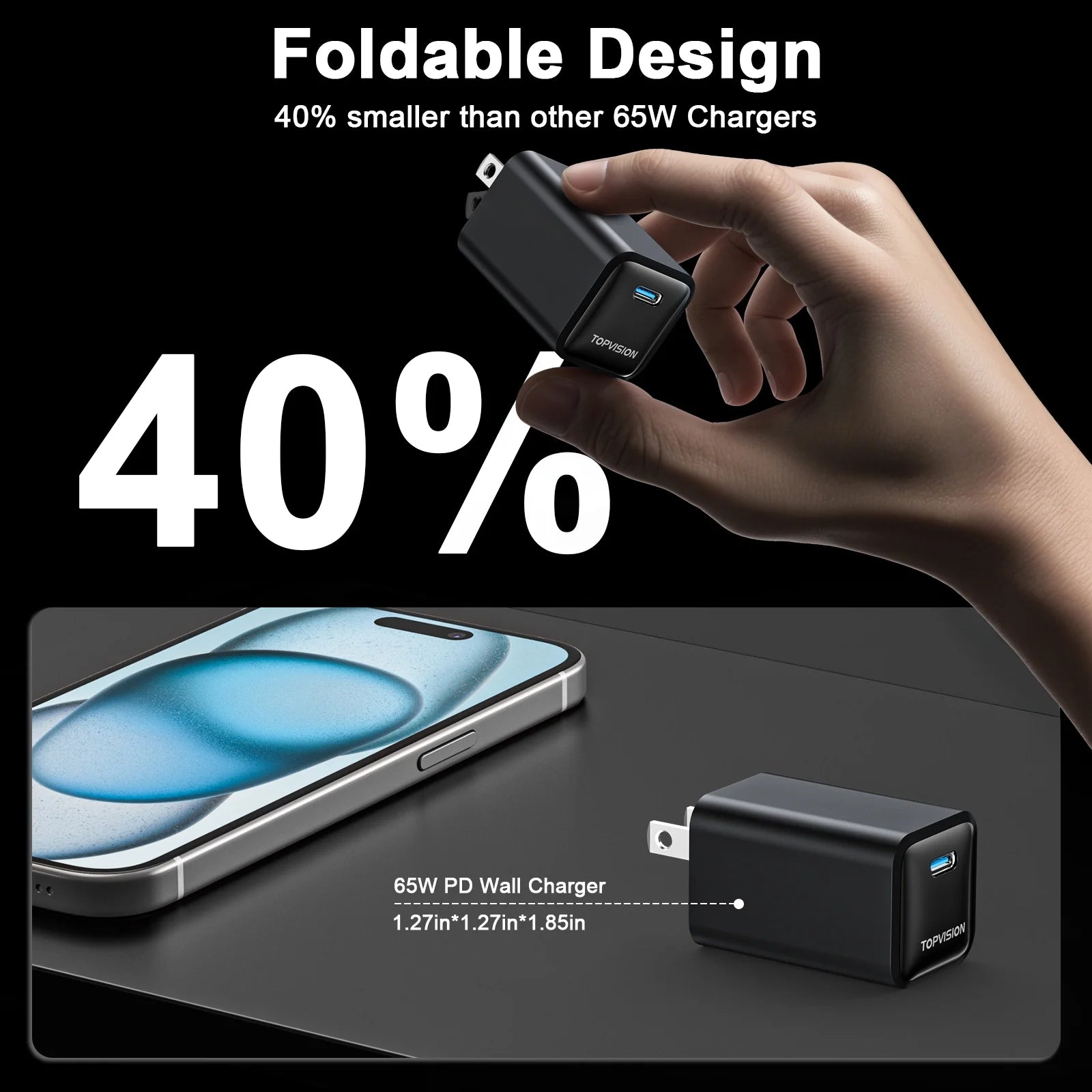 65W USB-C Fast Charging Wall Adapter for Apple and Android Devices, Single Pack