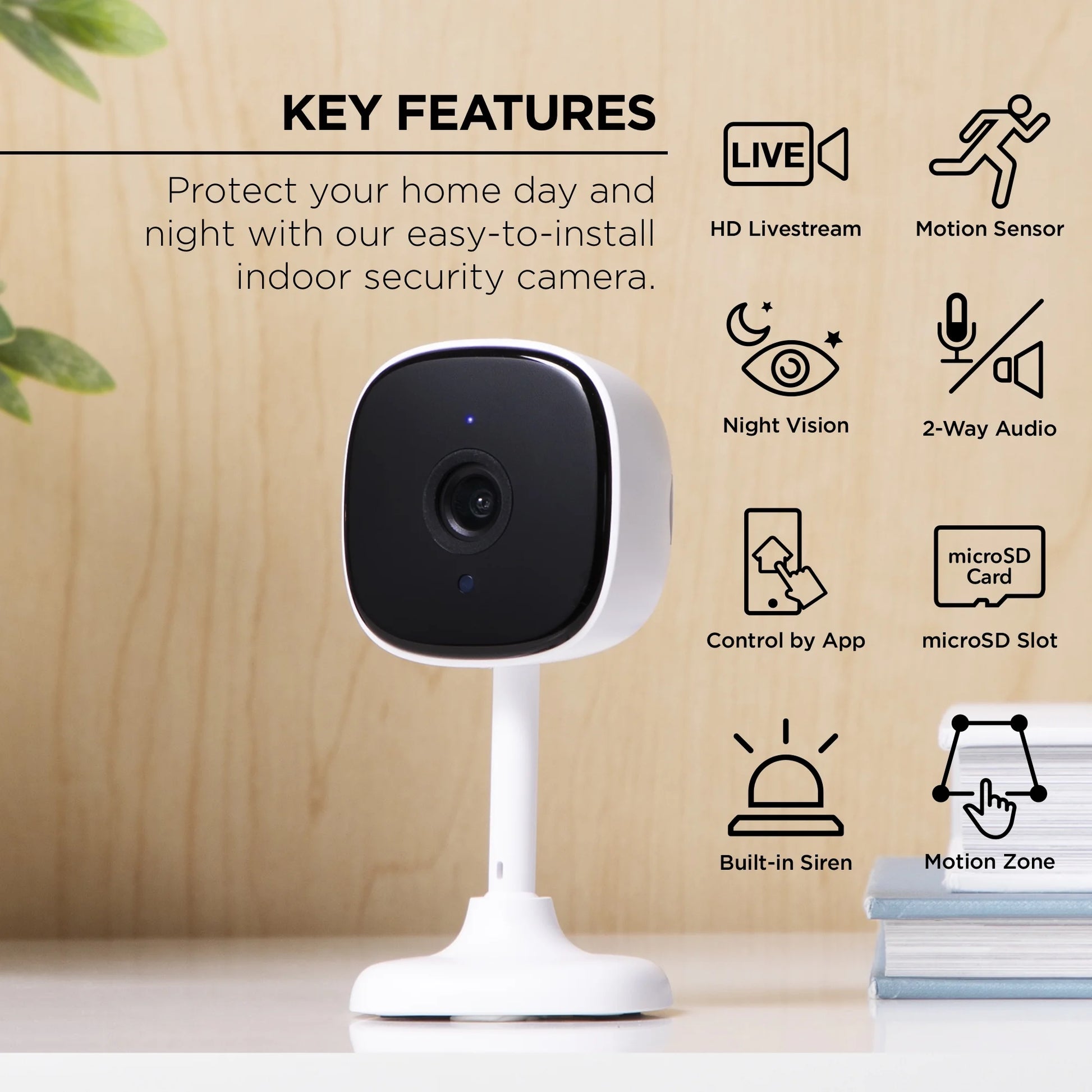 1080P Smart Indoor Camera with Voice Control - Seamless 2.4 GHz Wi-Fi Connectivity