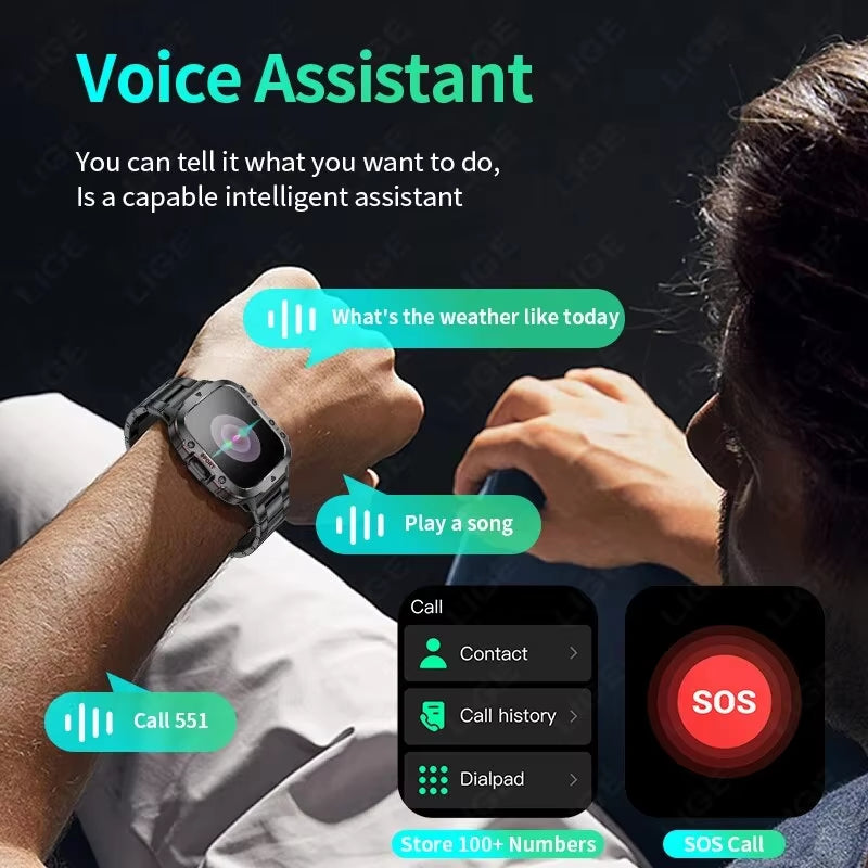 Ultimate Smart Watch: 1.96" Touchscreen, Bluetooth Calling, Voice Assistant, Fitness Tracker & Waterproof Design for Men