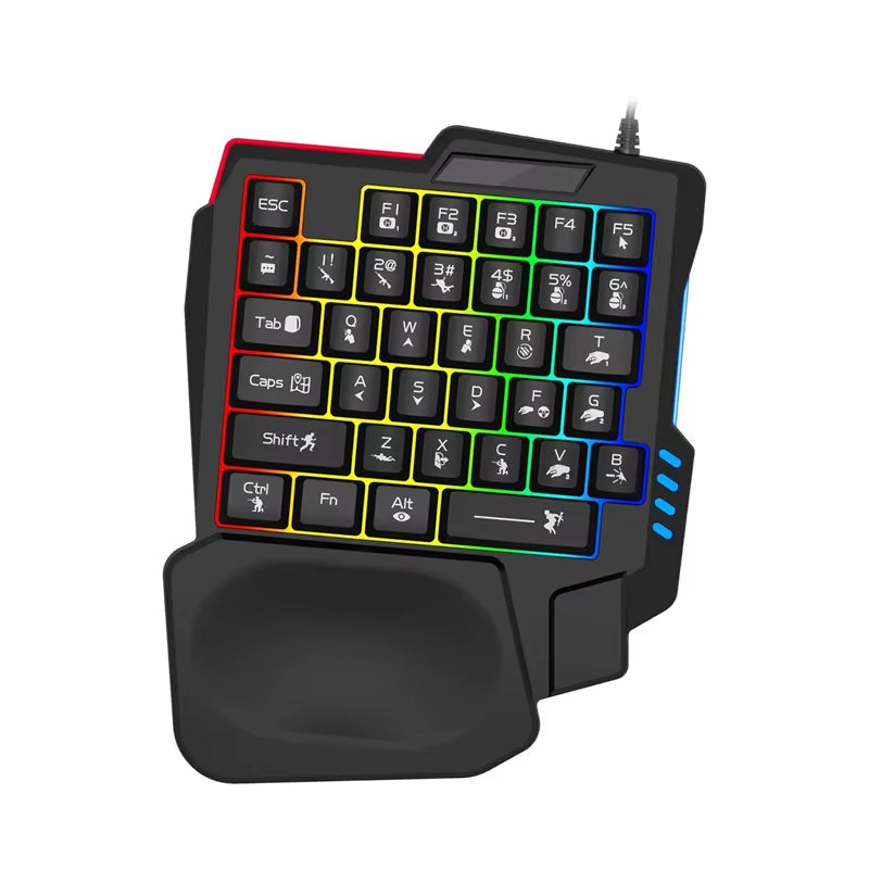 Ergonomic Single-Handed USB Wired Gaming Keyboard with 35 Keys and RGB Backlighting for Laptops and Desktops