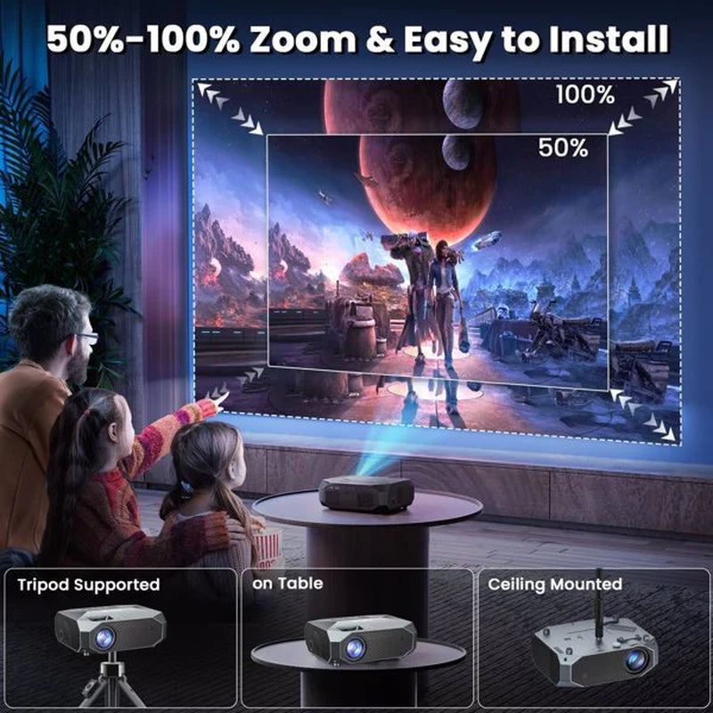 Ultra HD 1080P Projector with 5G WiFi & Bluetooth - 4K Ready, Perfect for Phones, PCs, TV Sticks & PS5