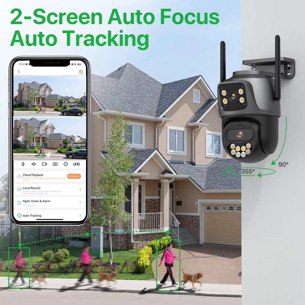 4K Dual Lens Outdoor PTZ WiFi Camera - 8MP HD Auto Tracking Security CCTV Surveillance