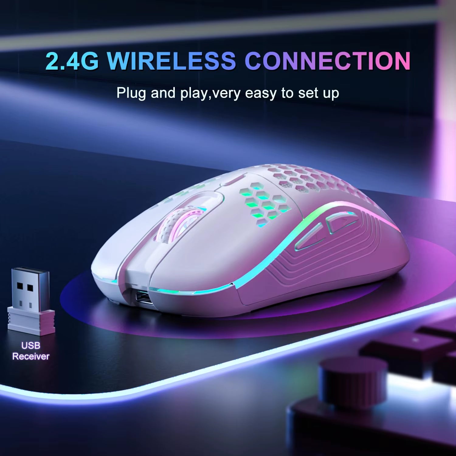 Level up your gaming with our 2.4G Wireless RGB Mouse! 🎮✨ Ergonomic honeycomb design, 6 customizable buttons, and fast Type C recharge. Get your game on! 🖱️💨 #GamingGear #RGBMouse #ErgonomicDesign