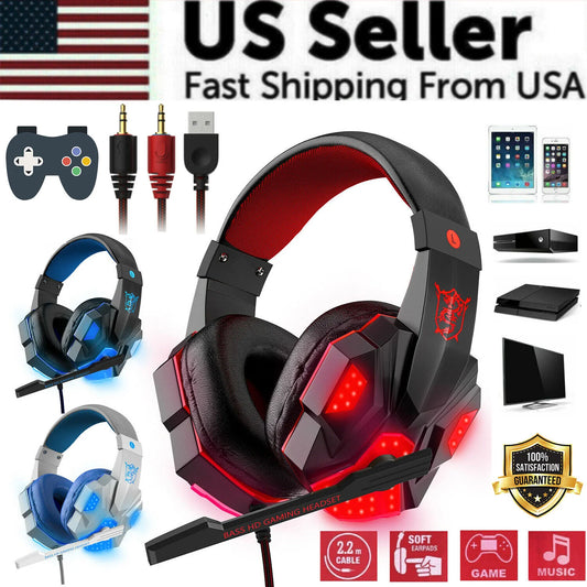 Ultimate 3.5mm Gaming Headset with LED Mic & Stereo Bass Surround for PC, PS4, Xbox One