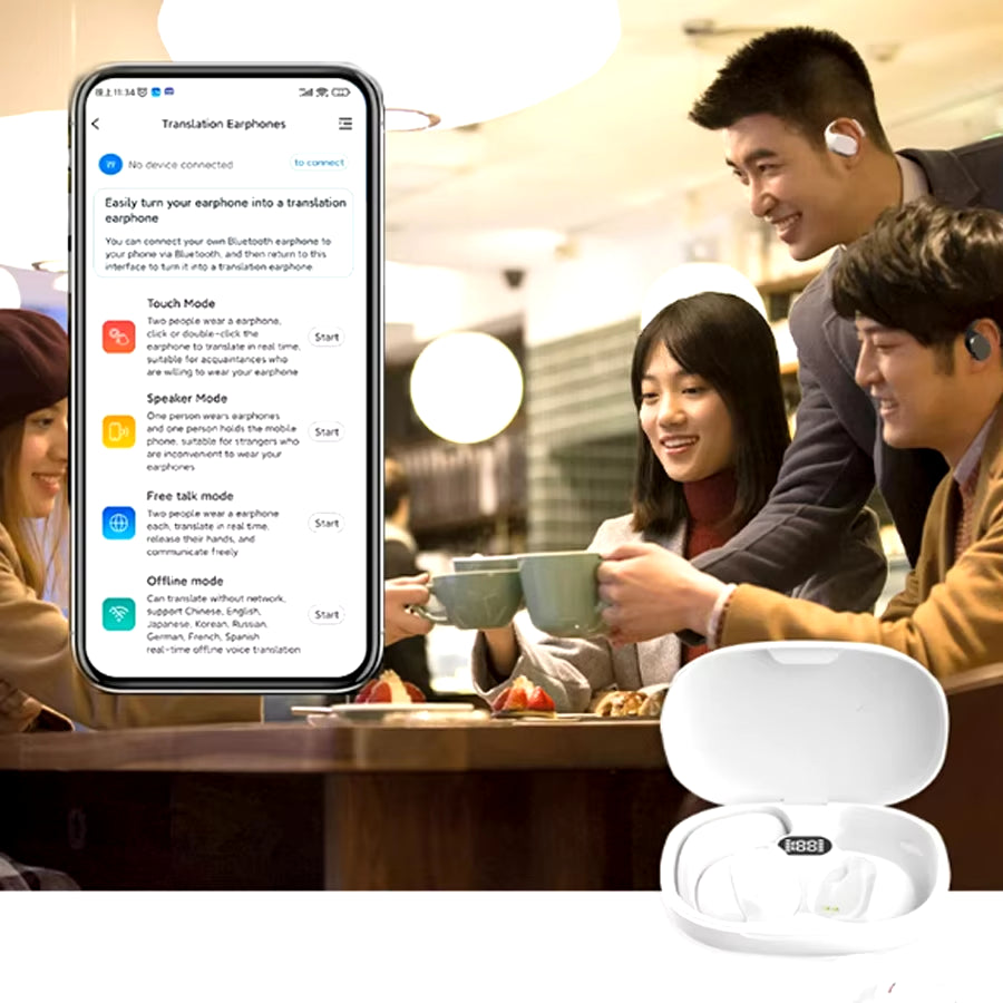 Wireless Translation Earbuds with Online Support for 144 Languages and Accents - 3-in-1 Device for Music and Calls