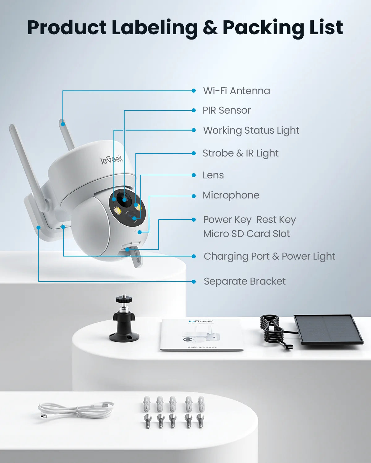 2K Wireless Outdoor Security Camera - Solar-Powered, 360° PTZ, Color Night Vision & Motion Sensor for Ultimate Home Surveillance