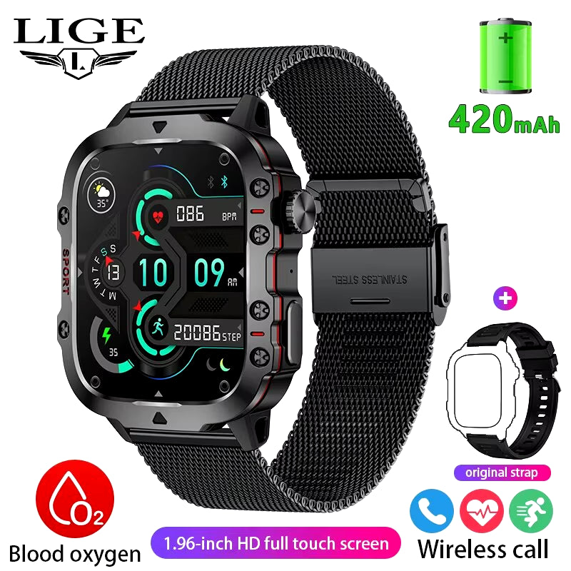 Ultimate Smart Watch: 1.96" Touchscreen, Bluetooth Calling, Voice Assistant, Fitness Tracker & Waterproof Design for Men