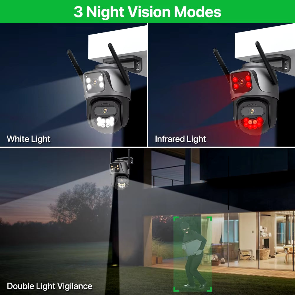 4K Dual Lens Outdoor PTZ WiFi Camera - 8MP HD Auto Tracking Security CCTV Surveillance