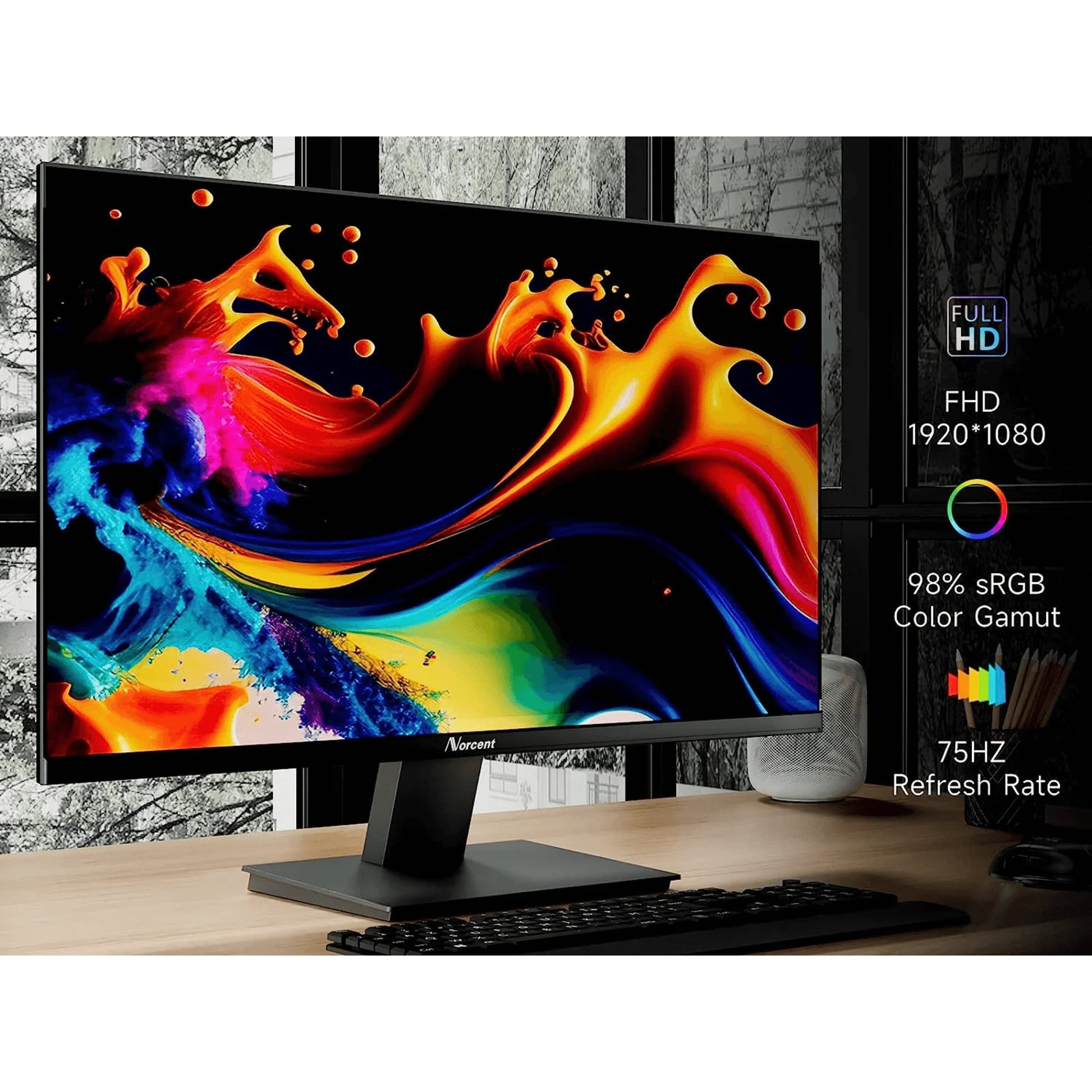 Norcent 27" Frameless FHD Monitor - 75Hz Refresh Rate with Built-In Speakers