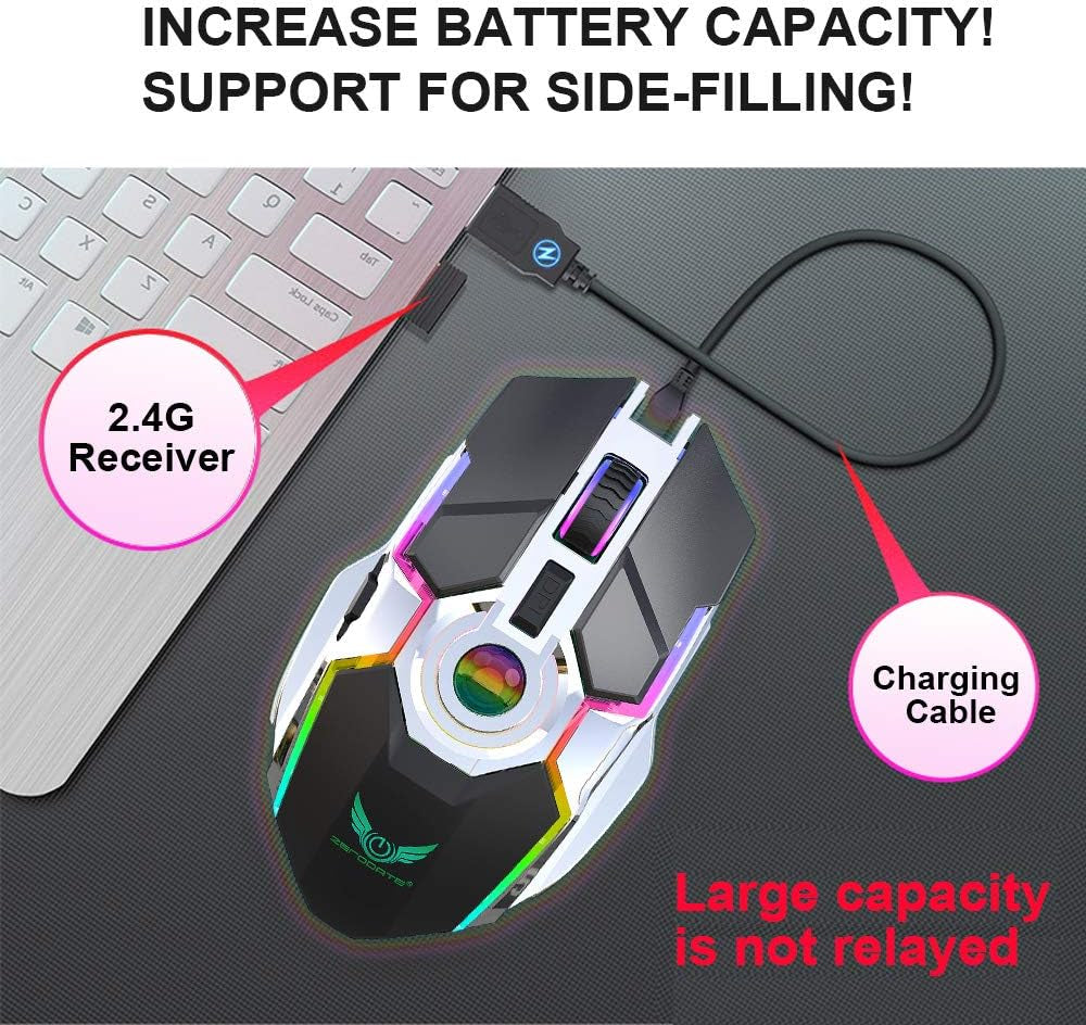 Rechargeable Wireless Gaming Mouse with USB Receiver and Decompress Crystal Ball - Black