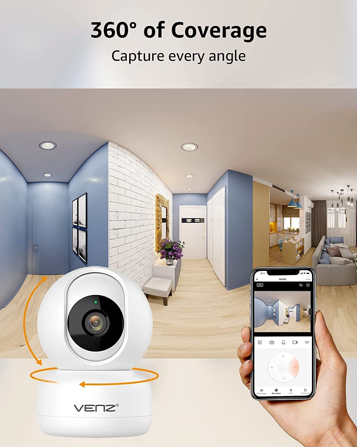 1080P Indoor Pet Camera with 360° PTZ, 2-Way Audio, Night Vision & Motion Detection - 2 Pack Home Security Solution for Dogs and Cats