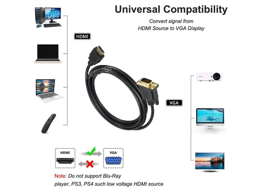 Transform Your Display with Our 6FT Gold-Plated HDMI to VGA Adapter Cable - Perfect for All Your Devices!