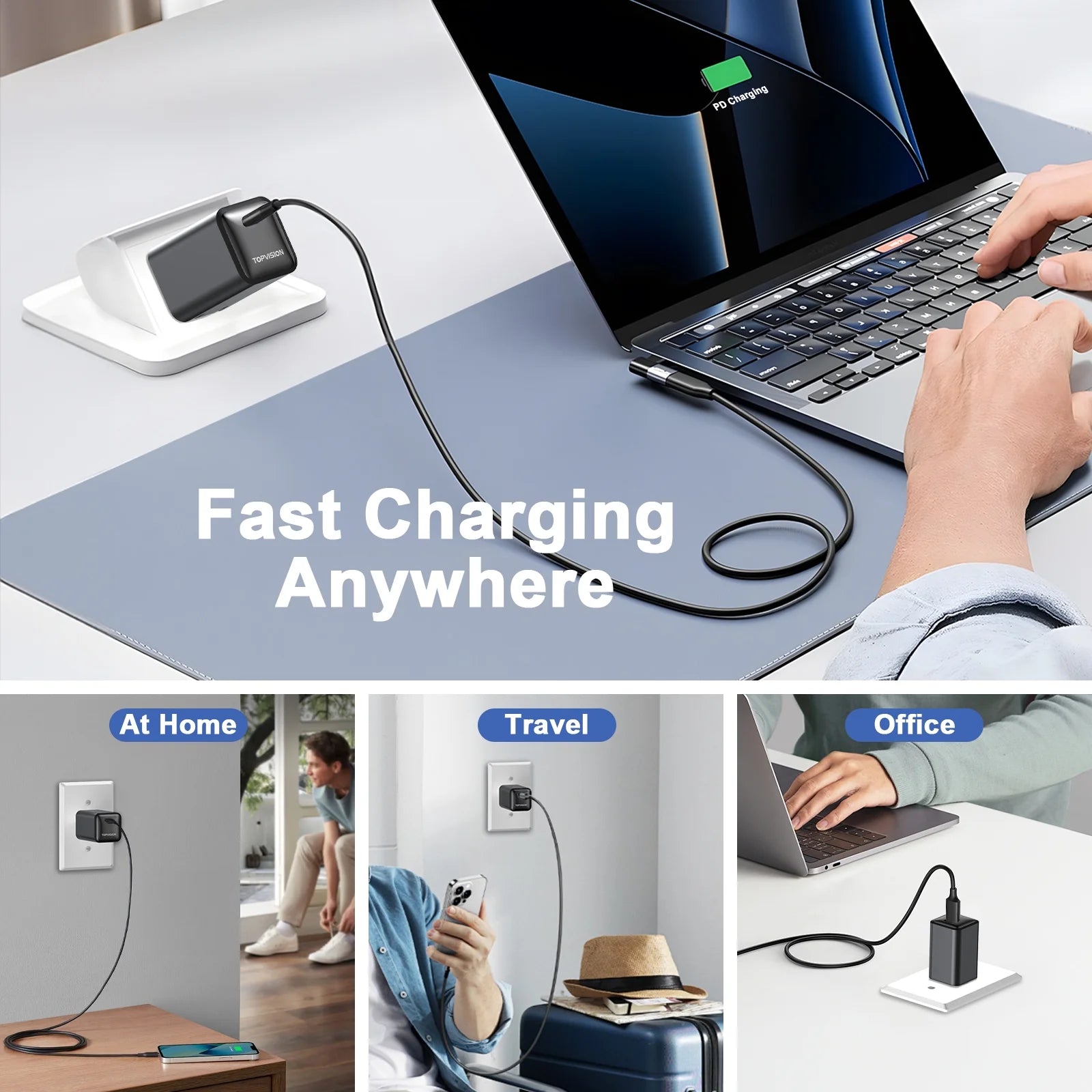 65W USB-C Fast Charging Wall Adapter for Apple and Android Devices, Single Pack