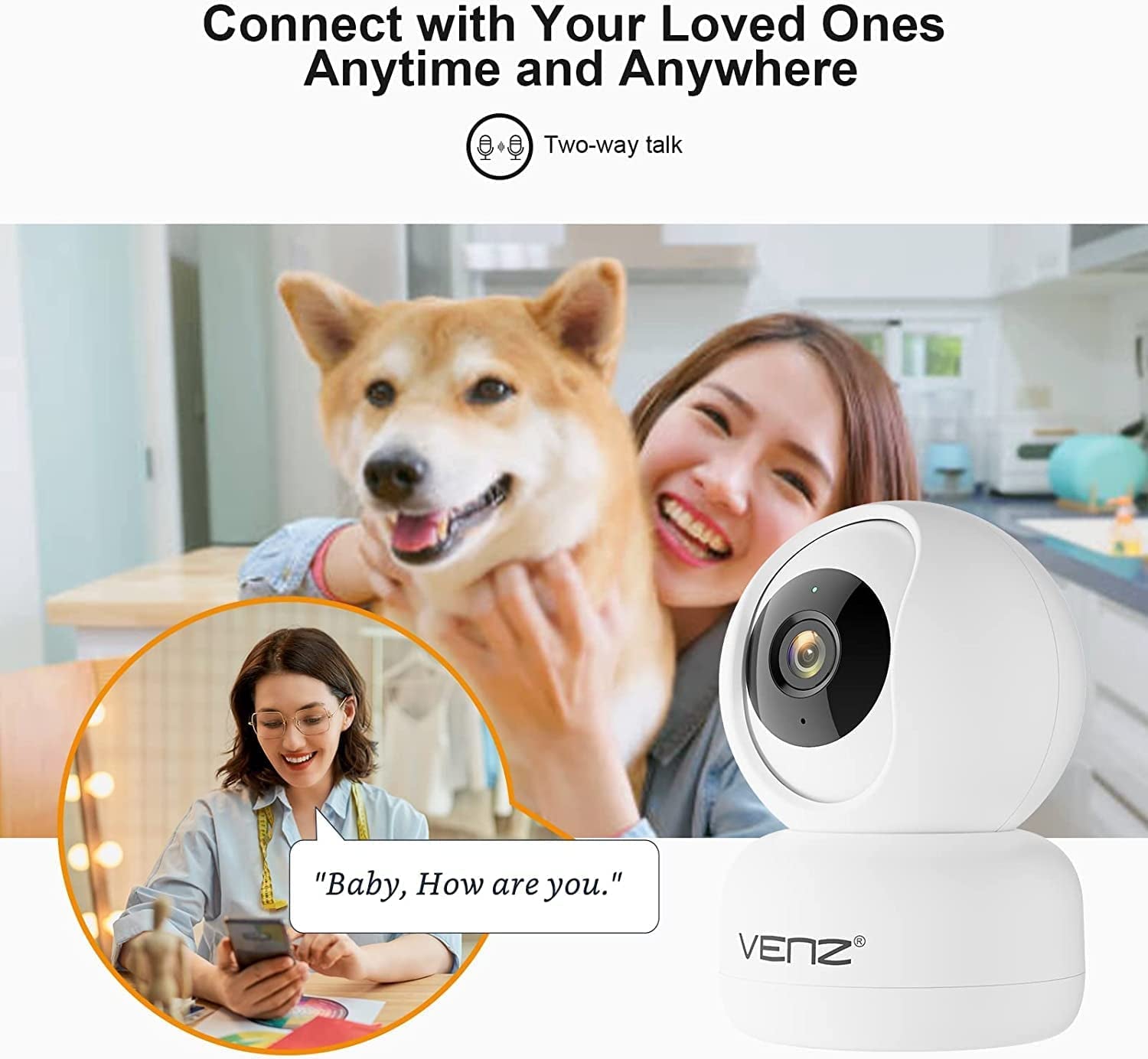 1080P Indoor Pet Camera with 360° PTZ, 2-Way Audio, Night Vision & Motion Detection - 2 Pack Home Security Solution for Dogs and Cats
