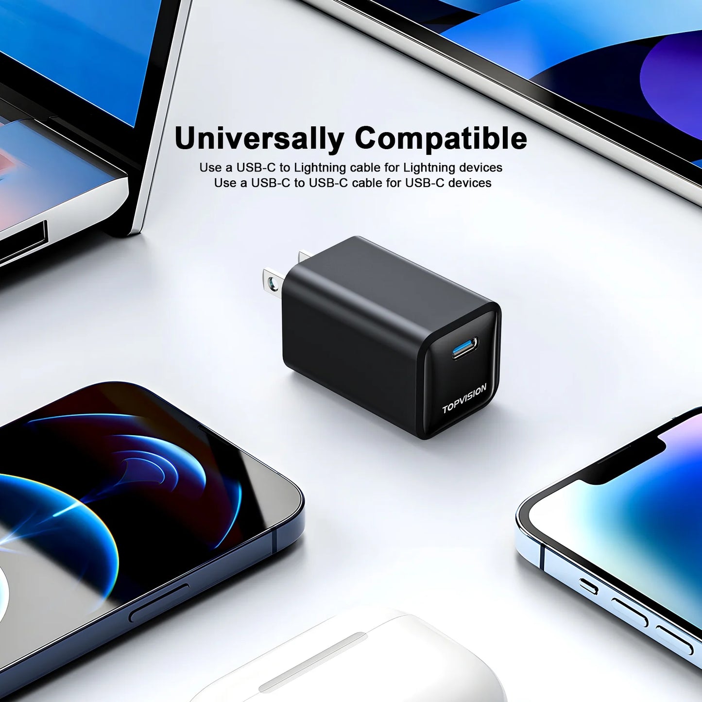 65W USB-C Fast Charging Wall Adapter for Apple and Android Devices, Single Pack