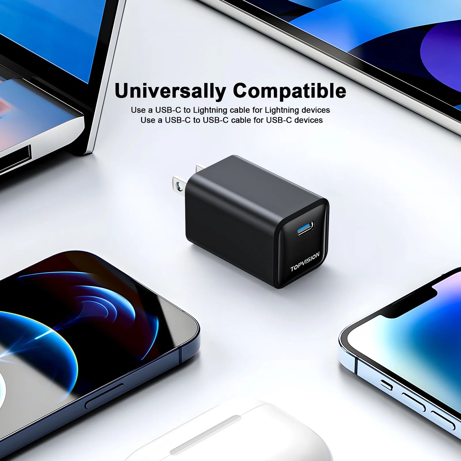 65W USB-C Fast Charging Wall Adapter for Apple and Android Devices, Single Pack