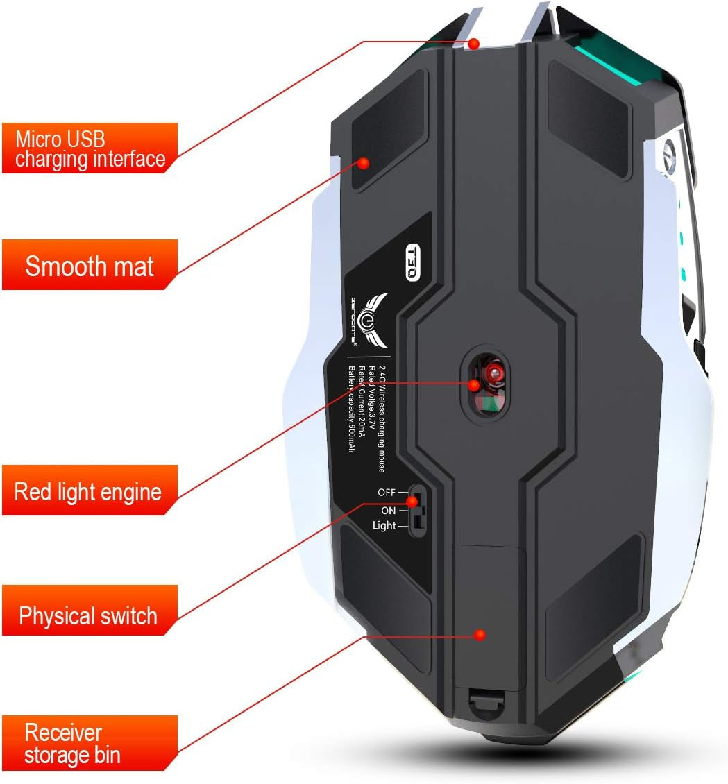 Rechargeable Wireless Gaming Mouse with USB Receiver and Decompress Crystal Ball - Black