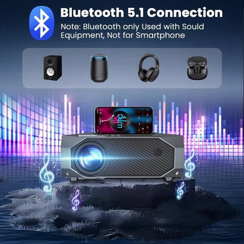 Ultra HD 1080P Projector with 5G WiFi & Bluetooth - 4K Ready, Perfect for Phones, PCs, TV Sticks & PS5