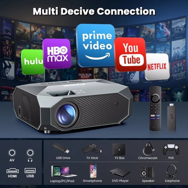 Ultra HD 1080P Projector with 5G WiFi & Bluetooth - 4K Ready, Perfect for Phones, PCs, TV Sticks & PS5