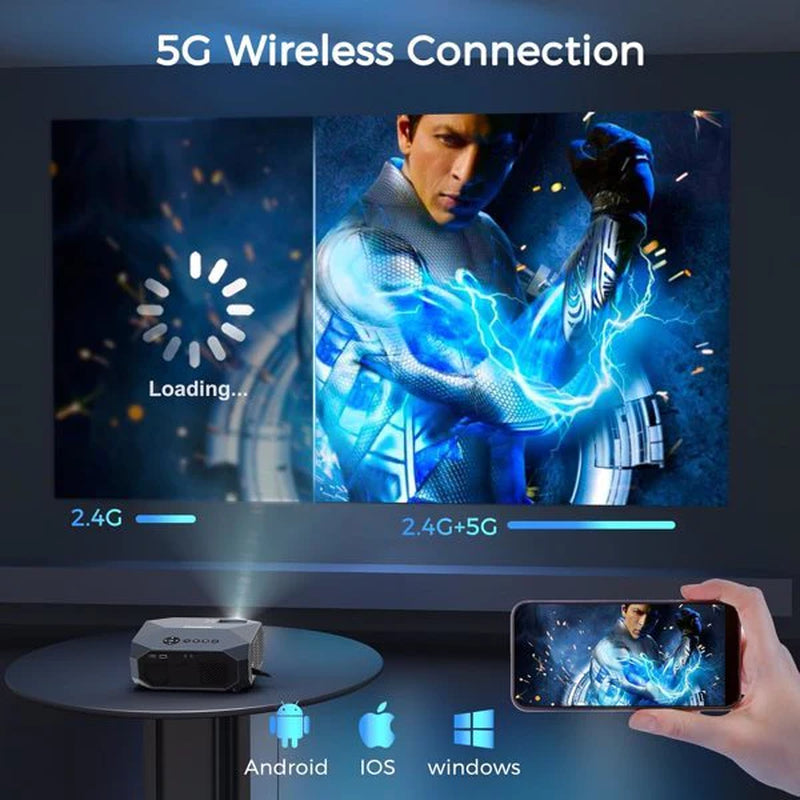 Ultra HD 1080P Projector with 5G WiFi & Bluetooth - 4K Ready, Perfect for Phones, PCs, TV Sticks & PS5