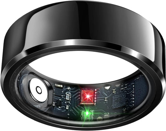Smart Health Tracker Ring - Waterproof Fitness & Sleep Monitor with Heart Rate, Activity Tracking, Air Gestures, 7-Day Battery Life for iOS & Android (Black, Size #10)