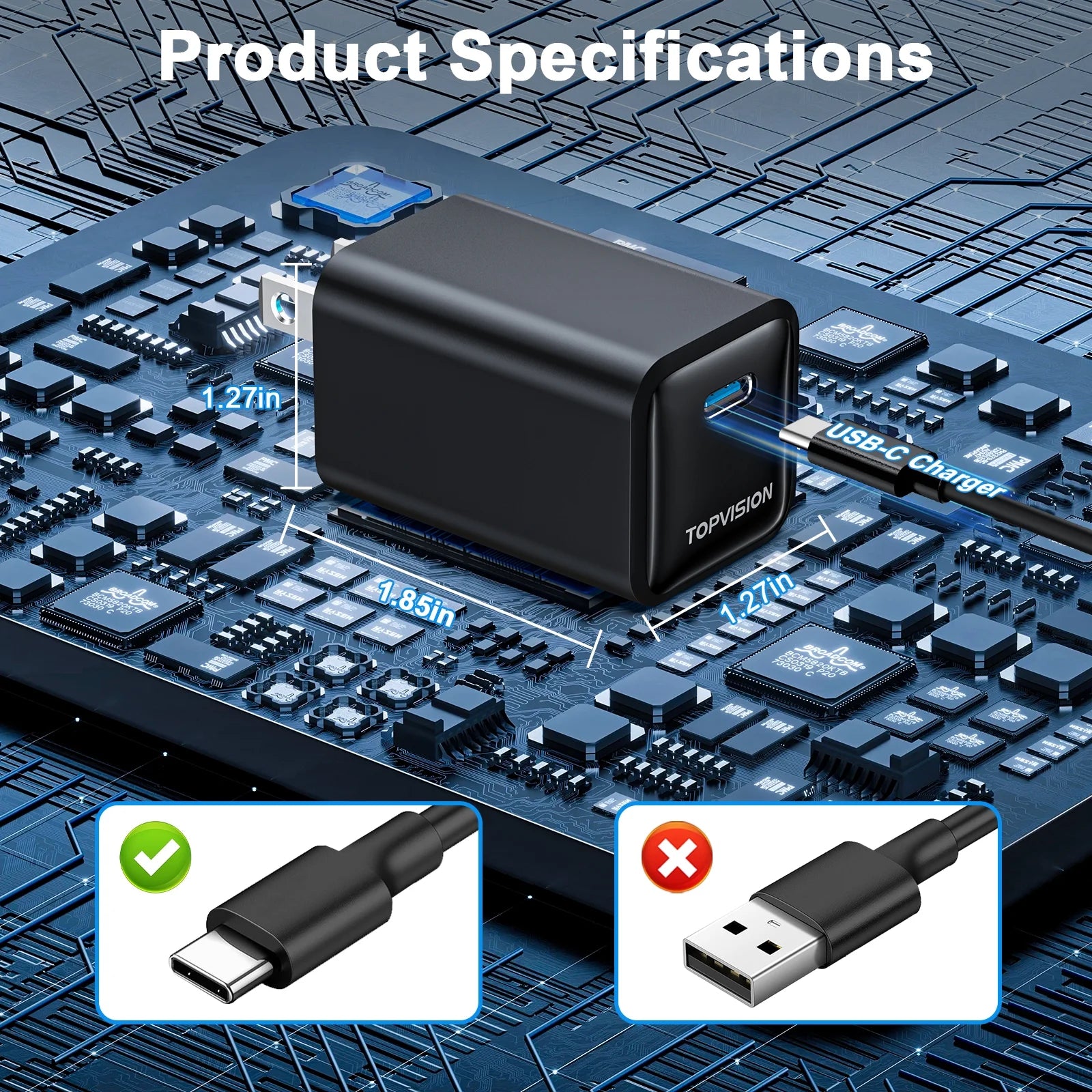 65W USB-C Fast Charging Wall Adapter for Apple and Android Devices, Single Pack