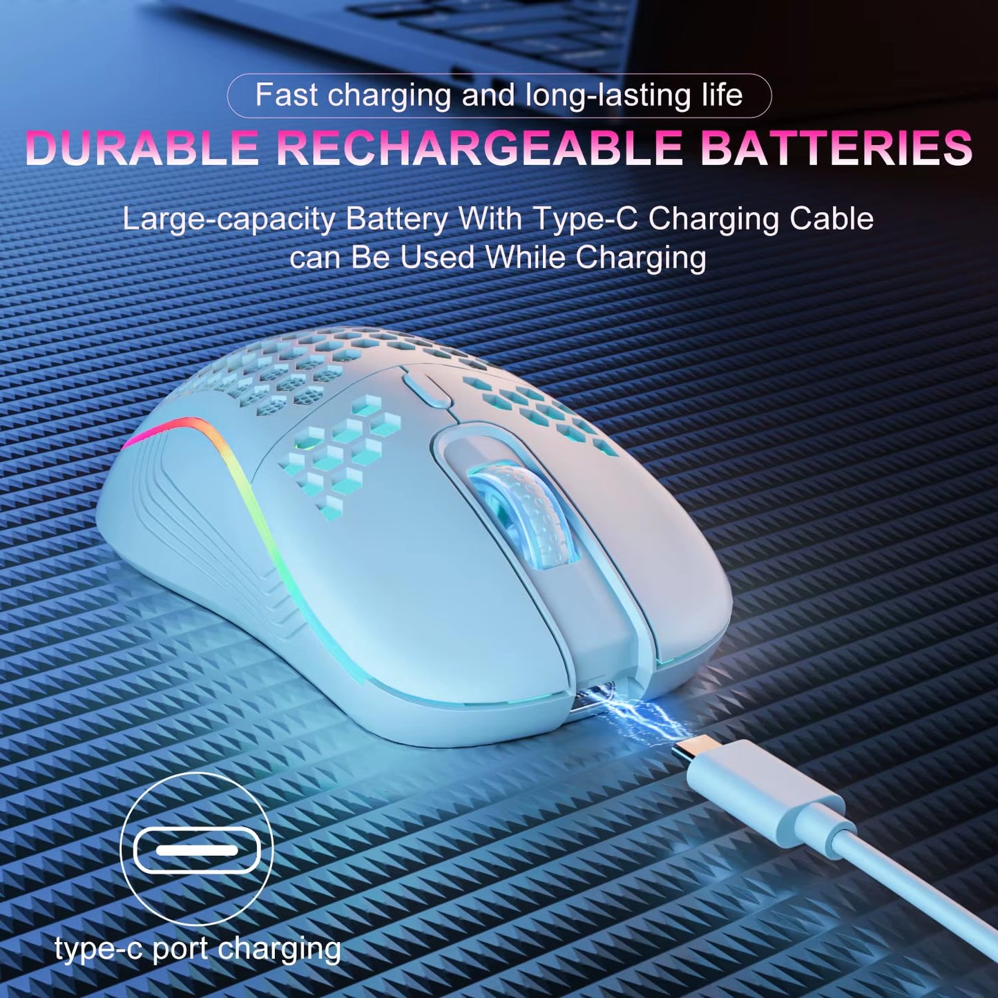 Level up your gaming with our 2.4G Wireless RGB Mouse! 🎮✨ Ergonomic honeycomb design, 6 customizable buttons, and fast Type C recharge. Get your game on! 🖱️💨 #GamingGear #RGBMouse #ErgonomicDesign