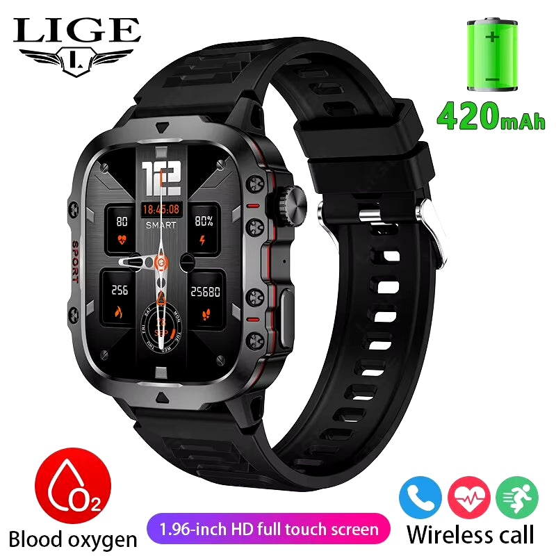 Ultimate Smart Watch: 1.96" Touchscreen, Bluetooth Calling, Voice Assistant, Fitness Tracker & Waterproof Design for Men
