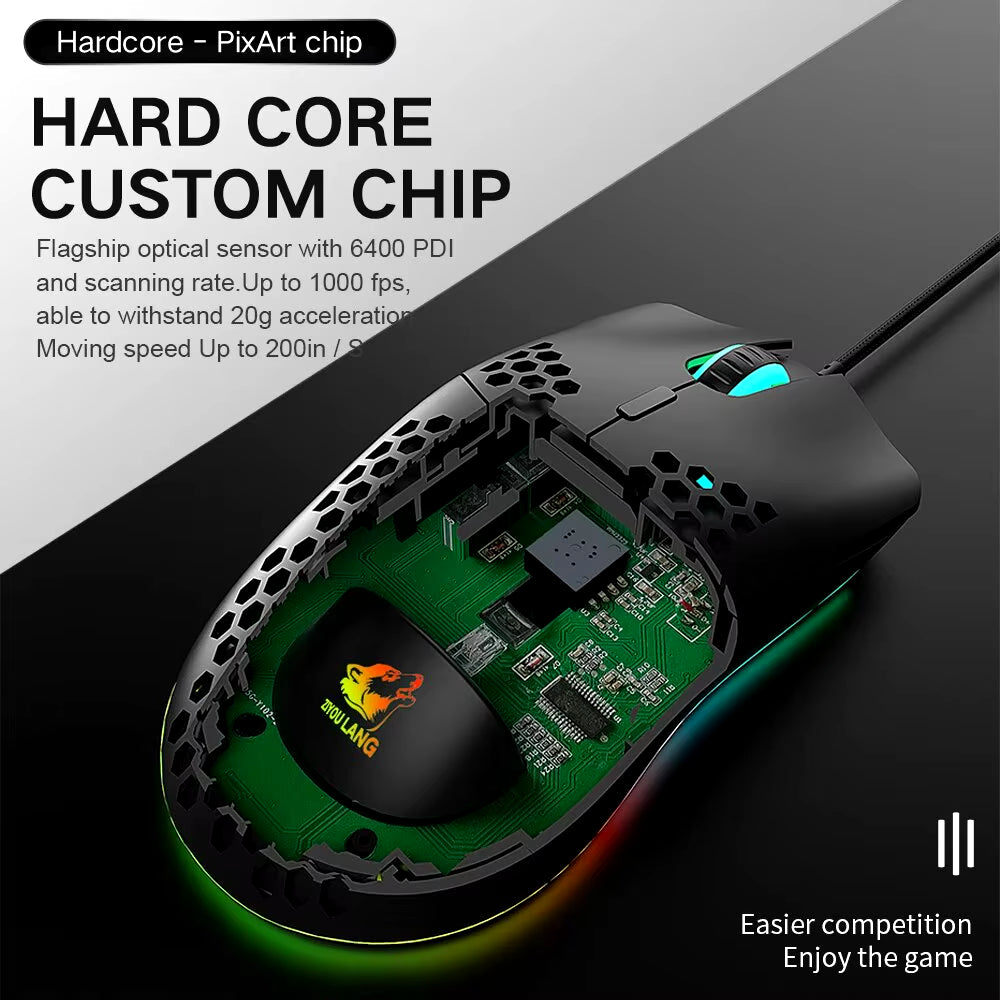 M1 Ultralight Wired Gaming Mouse - 69G Honeycomb Design, RGB Chroma Backlighting, 6400 DPI, Ergonomic for Laptop and PC Gamers