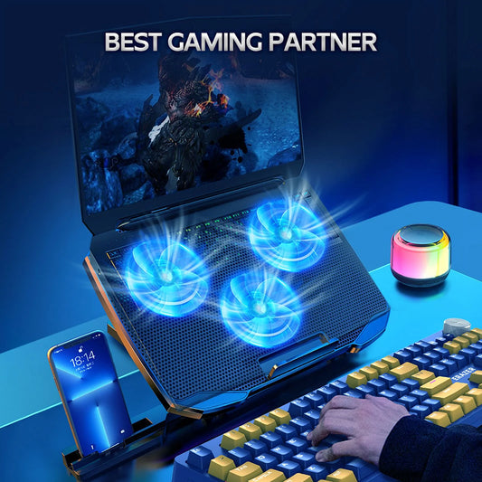 Stay Cool While You Game! 🌟 Laptop Cooling Pad with 3 Powerful Fans for 10-15.6" Notebooks & Gaming Laptops + Handy Phone Holder! 💻🔥