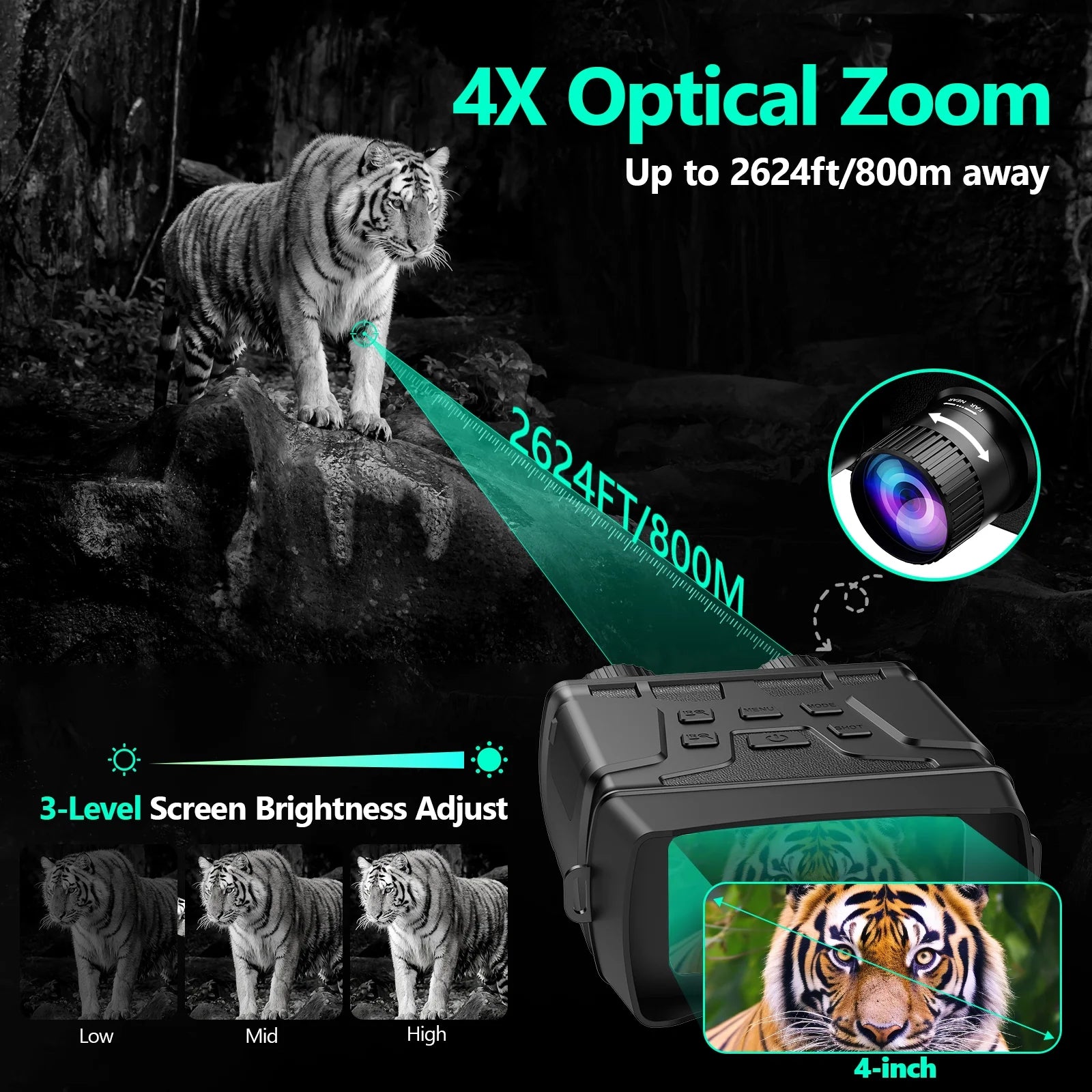 Ultimate Night Vision Goggles - 10X Digital Binoculars with 7-Level Infrared, 32GB HD Photo & Video, Type-C Rechargeable
