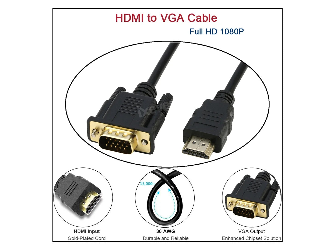 Transform Your Display with Our 6FT Gold-Plated HDMI to VGA Adapter Cable - Perfect for All Your Devices!