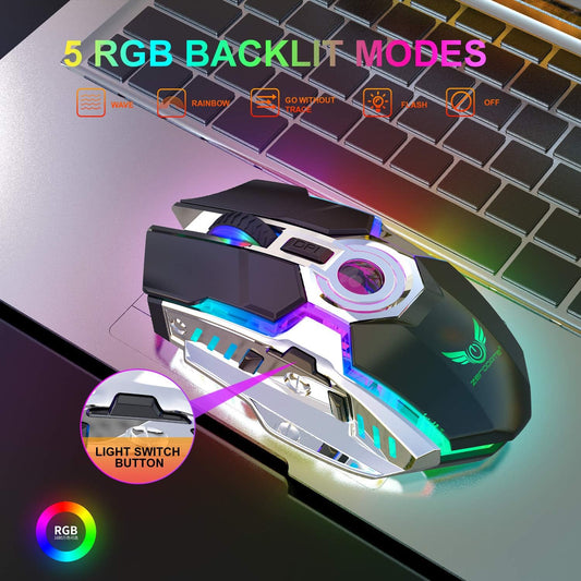Rechargeable Wireless Gaming Mouse with USB Receiver and Decompress Crystal Ball - Black